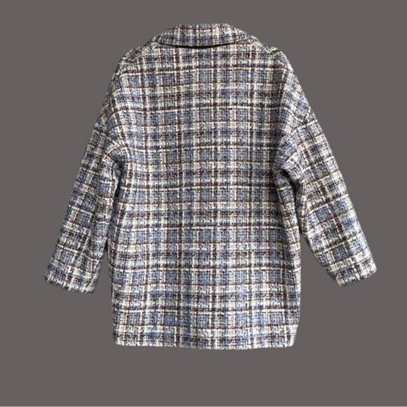 BA&SH Paris Blue Cream & Red Plaid Tweed Oversized Blazer Jacket Timy Short Coat - Picture 5 of 14